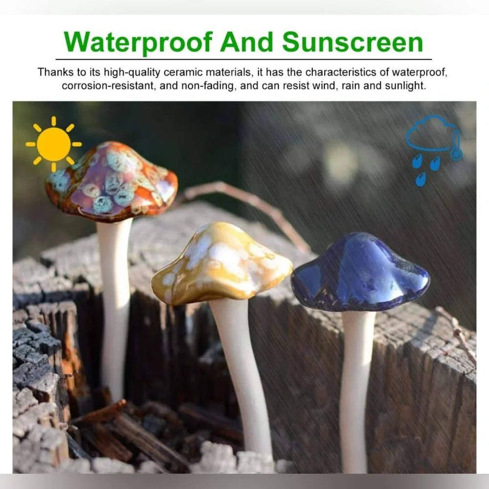 Colorful Ceramic hand made Mushrooms set of 8 well packaged; colors vary! New! - Picture 2 of 12